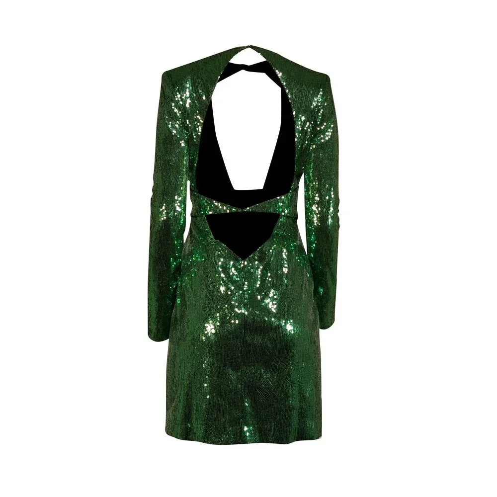 DUNDAS - Emerald Green Sequined Long Sleeve Mini Dress Sz 8